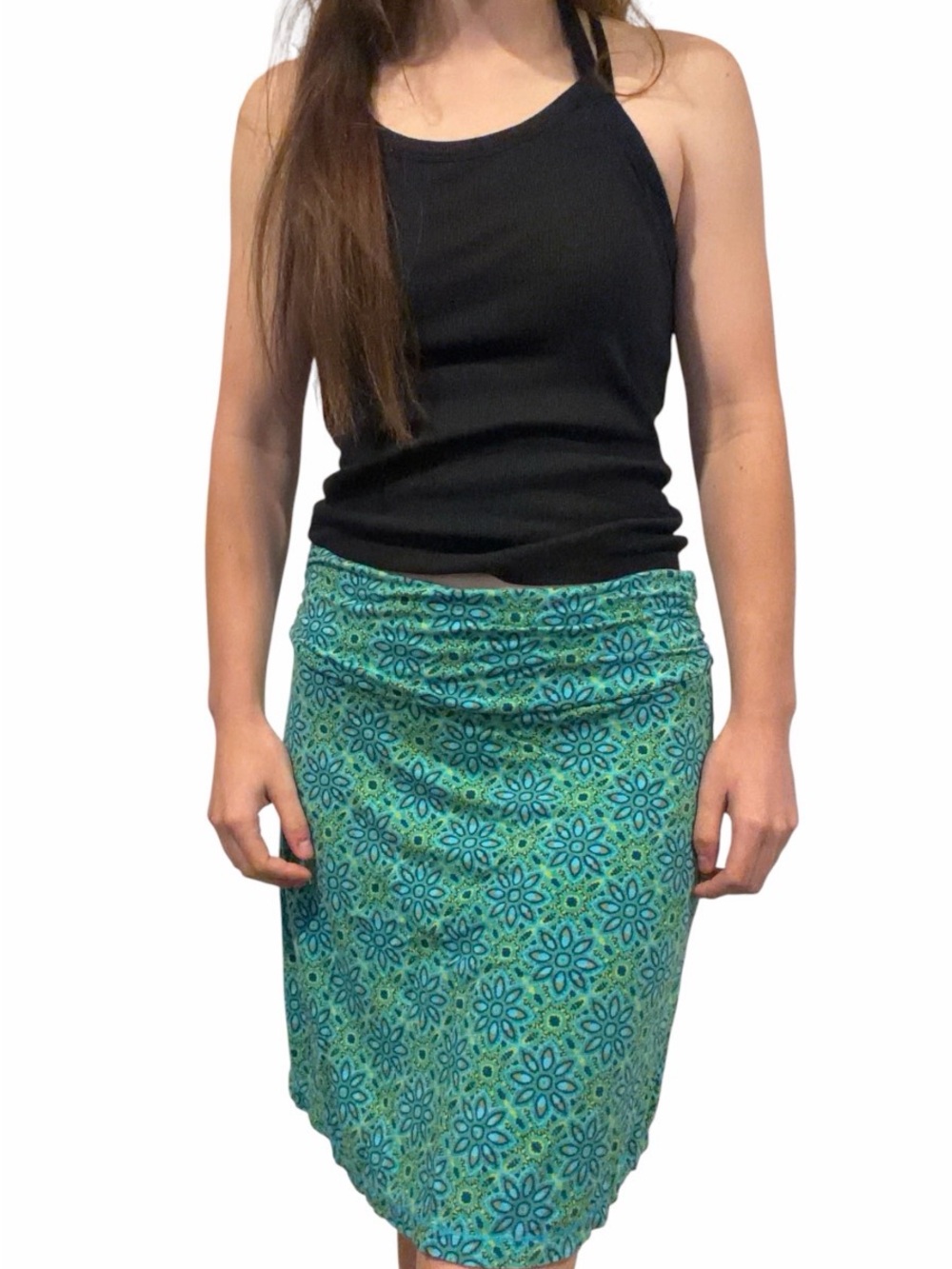White Sierra Women’s Small Green Teal Geometric Floral Print Skirt Retro Y2K